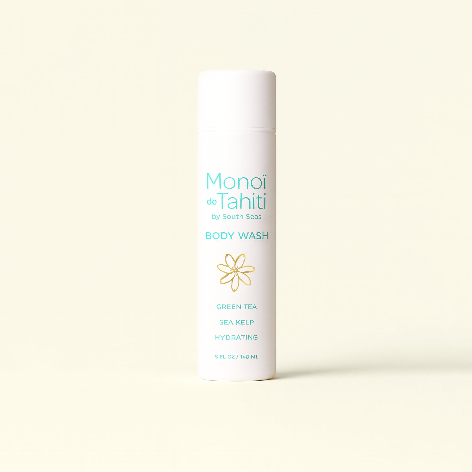 Monoi de Tahiti Body Wash, white bottle, front view, a hydrating body wash with green tea and sea kelp