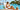 Woman with beautiful even self-tan relaxing by pool with summer self-tanning products visible