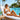 Woman with beautiful even self-tan relaxing by pool with summer self-tanning products visible